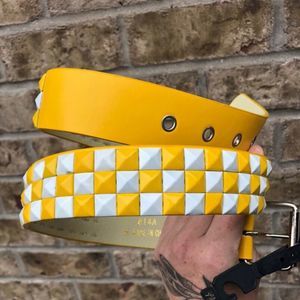 Brand New Yellow & White Checkered Stud Belt